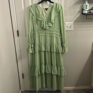 Boohoo Light Green Ruffle Dress